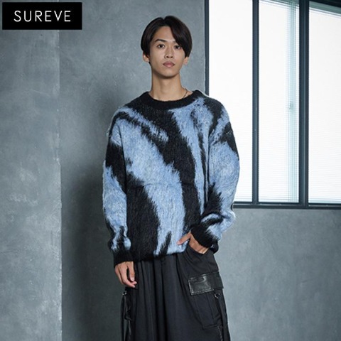 メンズ　配色ニットプルオーバー (SUREVE BLACK）