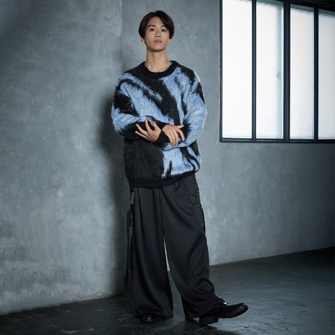 メンズ　配色ニットプルオーバー (SUREVE BLACK）