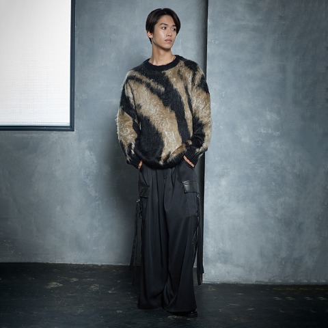 メンズ　配色ニットプルオーバー (SUREVE BLACK）