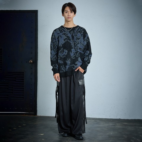 メンズ　花柄ニットプルオーバー (SUREVE BLACK）