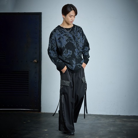 メンズ　花柄ニットプルオーバー (SUREVE BLACK）