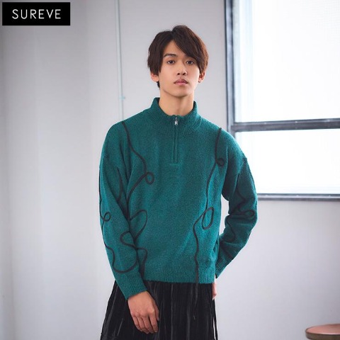 メンズ　ニットプルオーバー (SUREVE BLACK） ダークグリーン 105
