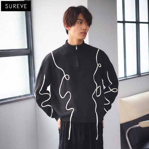 メンズ　ニットプルオーバー (SUREVE BLACK）