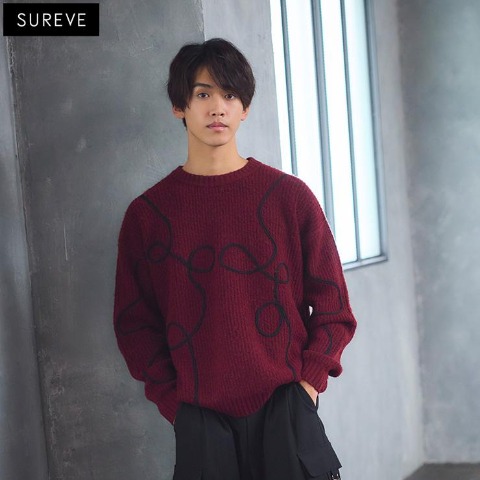 メンズ ニットプルオーバー (SUREVE BLACK）