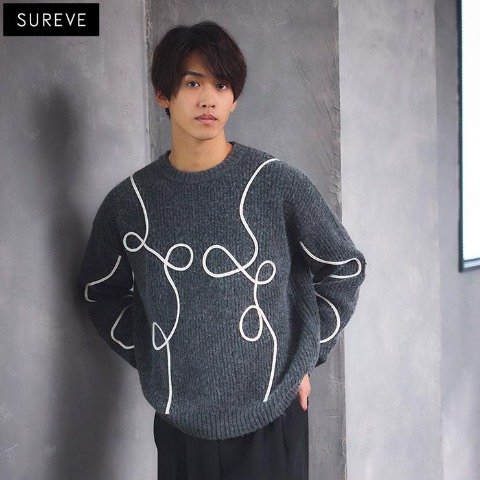 メンズ ニットプルオーバー (SUREVE BLACK）