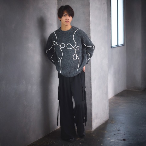 メンズ ニットプルオーバー (SUREVE BLACK）