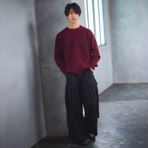 メンズ ニットプルオーバー (SUREVE BLACK）