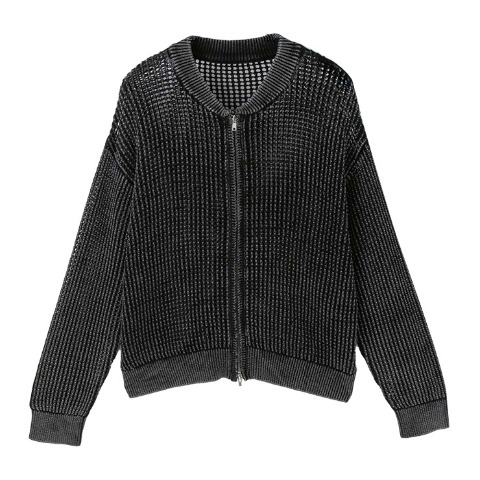 メンズ　メッシュZIPニットカーディガン（SUREVE BLACK）