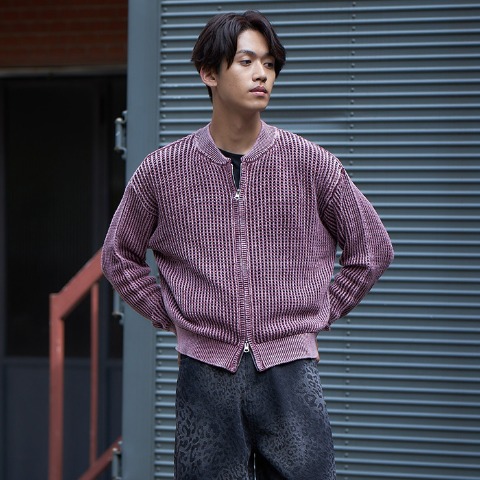 メンズ　メッシュZIPニットカーディガン（SUREVE BLACK）