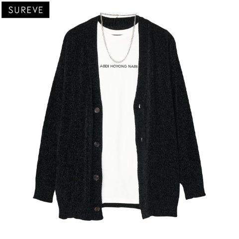 メンズ【M～LL】　モールニットカーディガン+アクセサリー付Tシャツ（SUREVE）