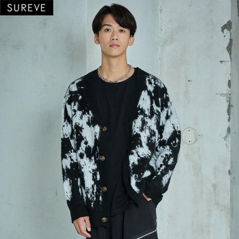 メンズ　ニュアンス柄ニットカーディガン（SUREVE BLACK）