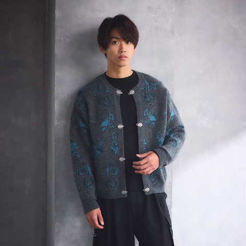 メンズ【S～L】　ニットカーディガン (SUREVE BLACK）