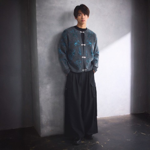 メンズ【S～L】　ニットカーディガン (SUREVE BLACK）