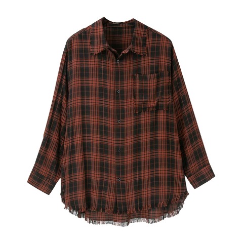 メンズ　フリンジチェック柄シャツ（SUREVE BLACK）