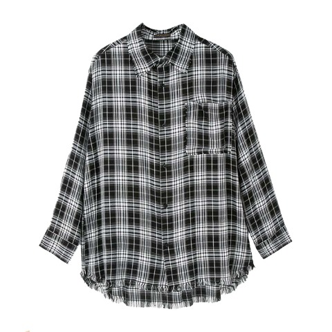 メンズ　フリンジチェック柄シャツ（SUREVE BLACK）