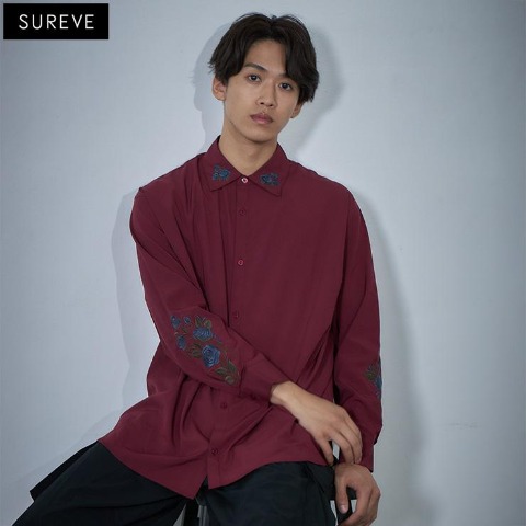 メンズ　刺しゅう使いシャツ（SUREVE BLACK）