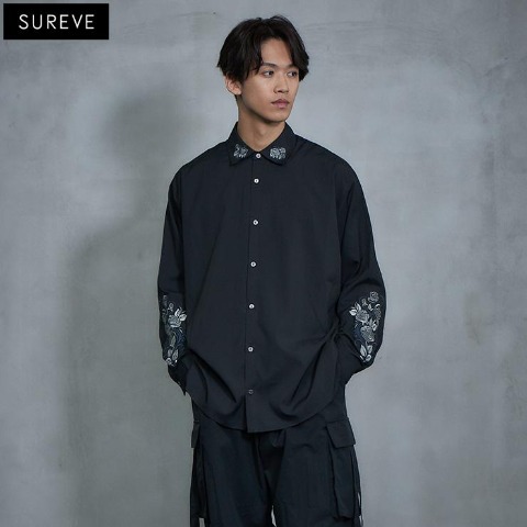 メンズ　刺しゅう使いシャツ（SUREVE BLACK）