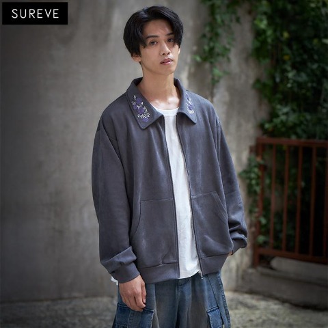 メンズ　刺しゅう使いブルゾン（SUREVE BLACK）