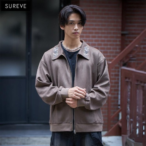 メンズ　刺しゅう使いブルゾン（SUREVE BLACK）