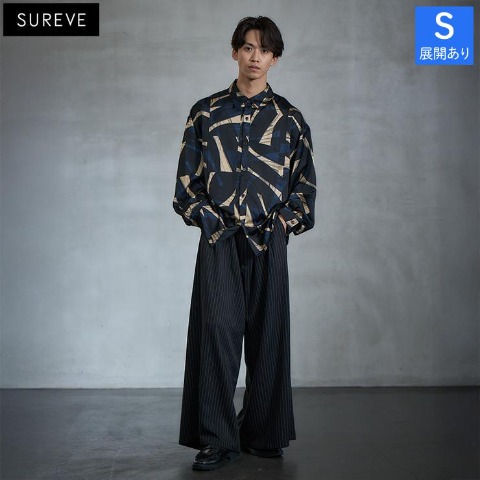 メンズ【S～L】　ストライプタックバギーパンツ（SUREVE BLACK）