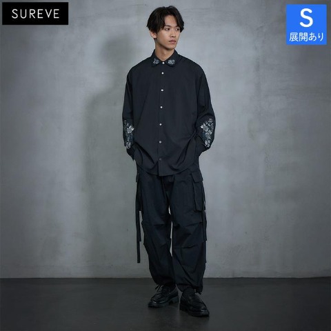 メンズ【S～L】　ワイドカーゴパンツ（SUREVE BLACK）