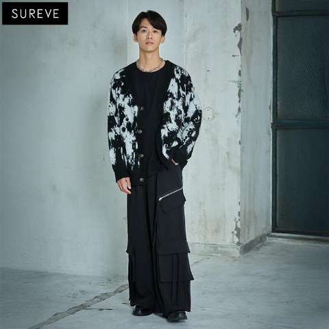 メンズ【S～L】　ジップ使いワイドカーゴパンツ（SUREVE BLACK）