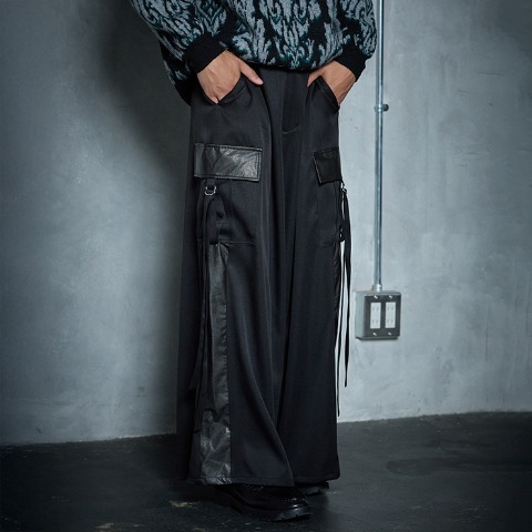 メンズ【S～L】　切替ワイドカーゴパンツ（SUREVE BLACK）