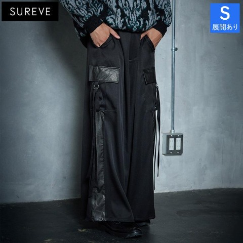 メンズ【S～L】　切替ワイドカーゴパンツ（SUREVE BLACK）