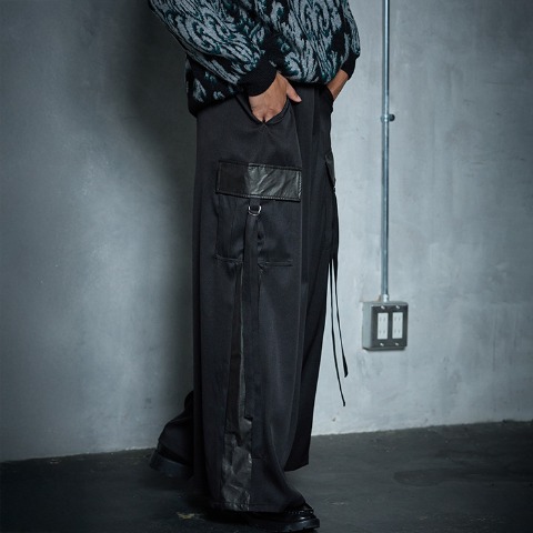 メンズ【S～L】　切替ワイドカーゴパンツ（SUREVE BLACK）