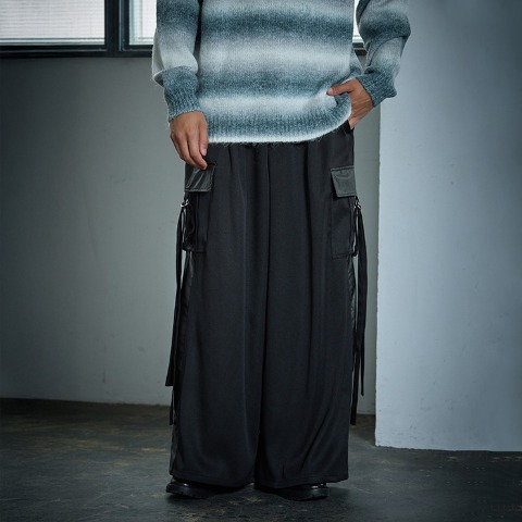 メンズ【S～L】　切替ワイドカーゴパンツ（SUREVE BLACK）