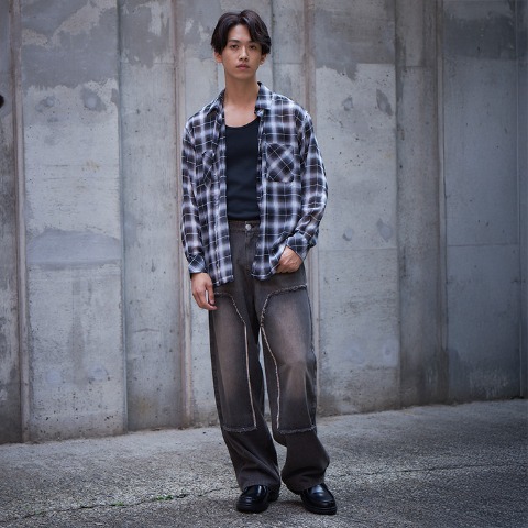 メンズ　ダブルニーデニムワイドパンツ（SUREVE BLACK）