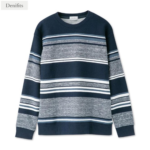 メンズ　裏起毛ボーダー柄プルオーバー（Denifits）