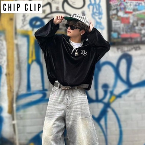 メンズ　ベロアハーフジッププルオーバー（CHIP CLIP×1095）