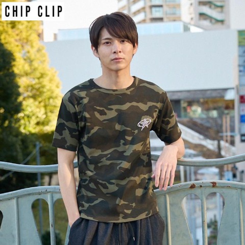 メンズ　迷彩柄テレコTシャツ（CHIP CLIP）