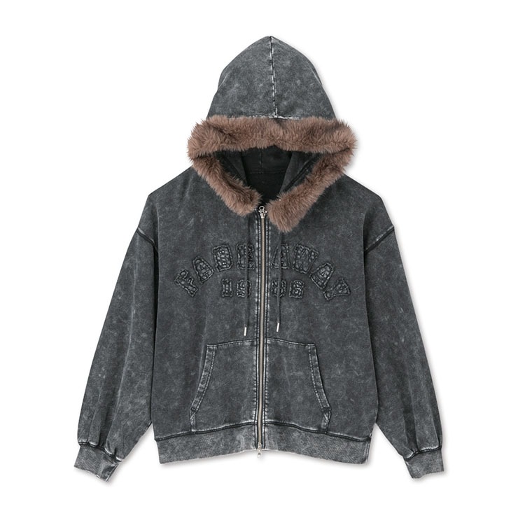 メンズ フードファーピグメント加工ジップパーカ（CHIP CLIP