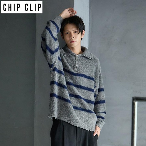 メンズ　ボーダー柄ニットプルオーバー（CHIP CLIP）
