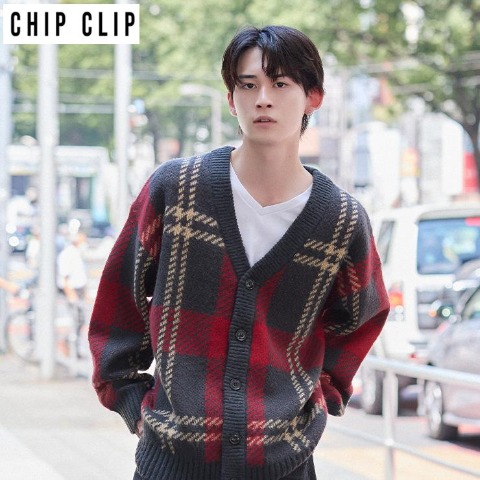メンズ　ニットカーディガン（CHIP CLIP） ダークグレー 112