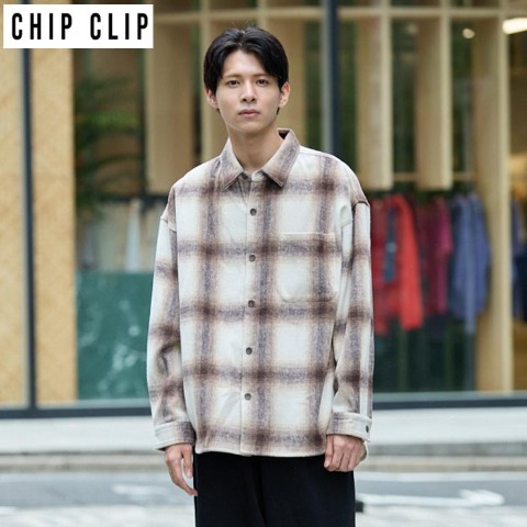 メンズ【M～LL】　チェック柄シャツジャケット（CHIP CLIP）