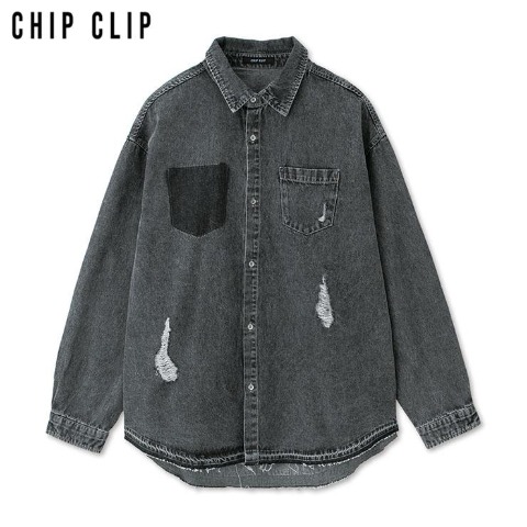 メンズ　デニムダメージ加工シャツ（CHIP CLIP）