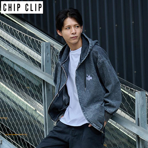 メンズ【M～LL】　デニムフーデッドジップジャケット（CHIP CLIP）