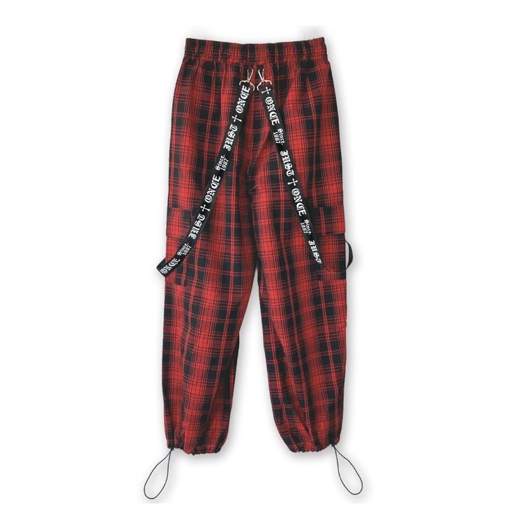 赤メンズ 赤チェック カーゴパンツ CIVARIZE 赤チェック柄サルエル