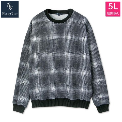 メンズ【3L～5L】　オンブレチェック柄クルーネックトレーナー（RagOut）