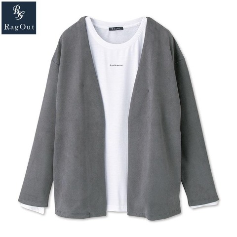 メンズ　カーディガン+長袖Tシャツ（RagOut） ダークグレー 112
