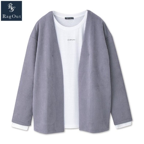 メンズ　カーディガン+長袖Tシャツ（RagOut） ライトブルー 307