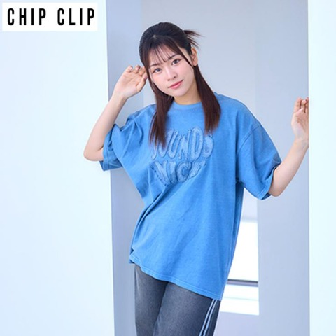 レディース　ピグメントアップリケTシャツ（CHIP CLIP）