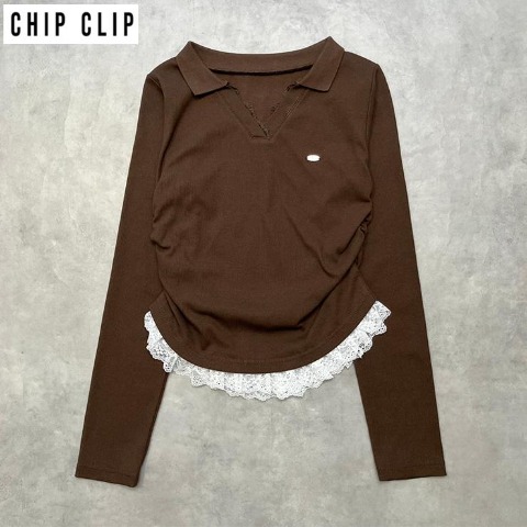 レディース　スキッパー裾レースプルオーバー（CHIP CLIP）