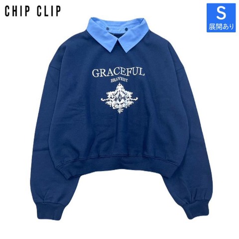 レディース【S～L】　襟付ロゴプルオーバー（CHIP CLIP）