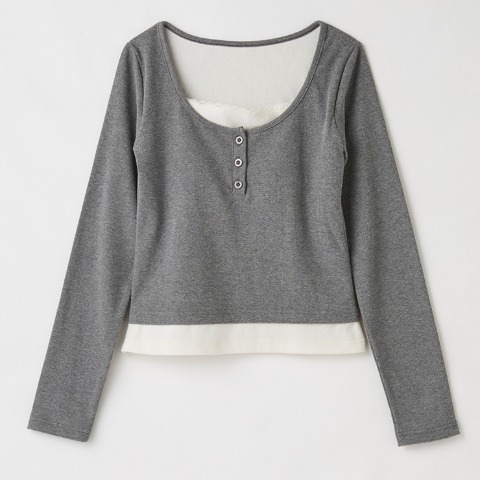 レディース【S～L】　カップ付裾切替ヘンリーネックプルオーバー（CHIP CLIP）