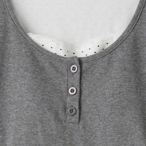 レディース【S～L】　カップ付裾切替ヘンリーネックプルオーバー（CHIP CLIP）