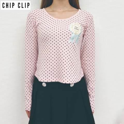 レディース　ロゼット付ドットプルオーバー（CHIP CLIP・TikTok）